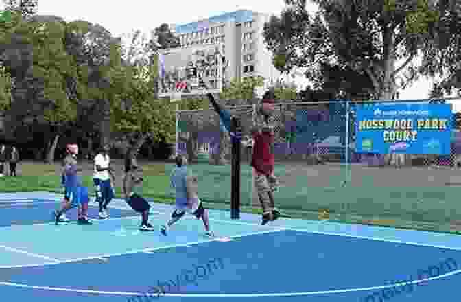 Basketball Court With Players In Action, Ball Flying Through The Air Basketball Legends In The Making