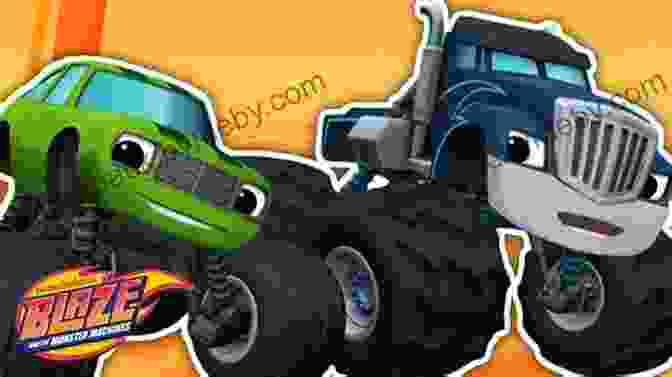 Blaze, Crusher, Starla, And Pickle Lined Up For A Race Ready To Race (Blaze And The Monster Machines)