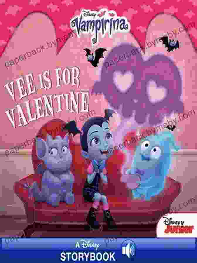 Vee Is For Valentine Book Cover, Featuring A Woman With Long Flowing Hair And A Heart Shaped Locket Around Her Neck Vampirina: Vee Is For Valentine: 8x8 With Punch Out Cards